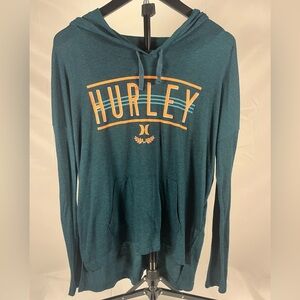 Hurley Hooded Long Sleeve Top Green Orange Logo Size Small Lightweight